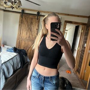 Black Ribbed Crop Top